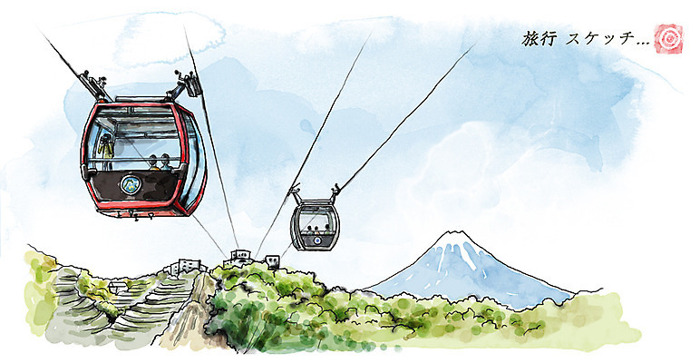 PSD 아시아 여유 밧줄 여행 일러스트 하늘 휴식 산 사람 여러명 성인 일본 일본여행 과거 하코네 오와쿠다니 오와쿠다니로프웨이 국내일러스트 감정 나라 줄 해외여행 다수 컨셉 파일형식