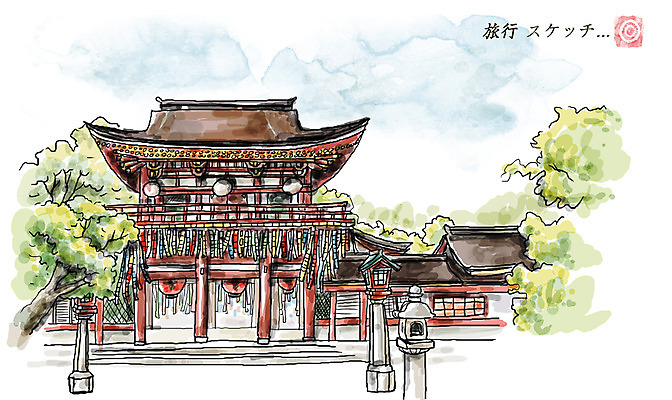 PSD 나무 건축물 아시아 여유 여행 일러스트 하늘 휴식 사람없음 건물 탑 일본 궁전 일본여행 과거 다자이후 부도 텐만궁 국내일러스트 식물 건축 감정 나라 해외여행 컨셉 고건축 후쿠오카 파일형식