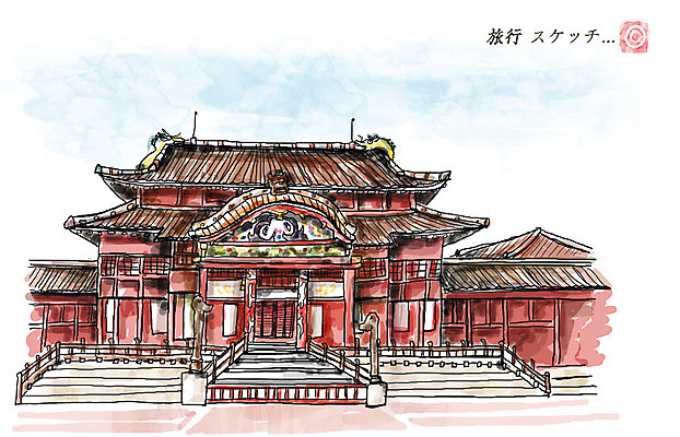 PSD 구름 건축물 아시아 여유 여행 일러스트 유적지 하늘 휴식 사람없음 건물 일본 문화재 일본여행 과거 슈리성 오키나와 국내일러스트 자연요소 건축 감정 나라 해외여행 컨셉 고건축 파일형식