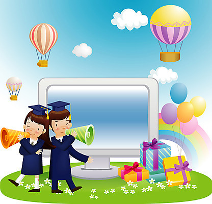 EPS 구름 학생 여학생 여자 교육 남자 꽃 남학생 무지개 일러스트 학사모 졸업 졸업생 선물 사람 소년 두명 가로 선물상자 상자 모니터 확성기 기구 열기구 졸업가운 알림 국내일러스트 자연요소 식물 모자_잡화 어린이 항공교통 컴퓨터 가운 파일형식 벡터