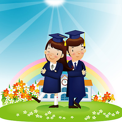 EPS 주간 식물 학생 여학생 여자 교육 남자 꽃 남학생 포즈 무지개 꽃밭 일러스트 학사모 졸업 학교 졸업생 사람 소년 초원 야외 두명 건물 세로 햇빛 팔짱 졸업가운 국내일러스트 자연요소 모자_잡화 건축물 어린이 모션 태양 가운 파일형식 벡터