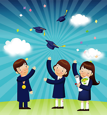EPS 주간 구름 학생 여학생 여자 교육 남자 남학생 꽃다발 무늬 패턴 일러스트 학사모 졸업 졸업생 사람 소년 야외 세로 세명 졸업가운 던지기 졸업장 메달 방사형무늬 국내일러스트 자연요소 모자_잡화 꽃 어린이 모션 가운 상_상패 파일형식 벡터