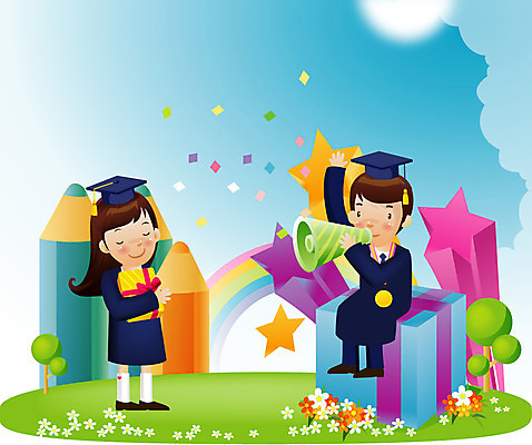 EPS 나무 식물 학생 여학생 여자 교육 남자 꽃 별 남학생 일러스트 학사모 졸업 색연필 졸업생 선물 사람 소년 초원 두명 가로 선물상자 상자 필기구 확성기 축하 졸업가운 국내일러스트 자연요소 모자_잡화 어린이 컨셉 문구용품 학용품 가운 파일형식 벡터