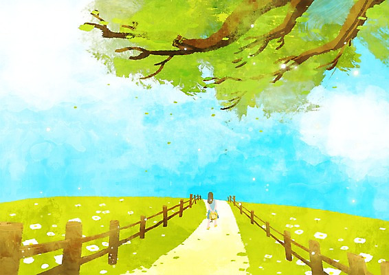 주간 PSD 나무 식물 구름 사계절 계절 꽃 길 백그라운드 꽃밭 일러스트 자연 하늘 한명 풍경 야외 여름 울타리 여름풍경 산책 언덕 여자만 여자한명만 국내일러스트 자연요소 1 휴식 사람 담장 생태계 파일형식 여름_계절