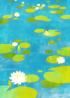 PSD 식물 사계절 계절 꽃 여러송이 백그라운드 잎 일러스트 여름꽃 상상 자연 연꽃 한명 풍경 야외 여름 판타지 여름풍경 흰색 연못 연잎 여자만 여자한명만 국내일러스트 1 컬러 다수 사람 생태계 파일형식 여름_계절