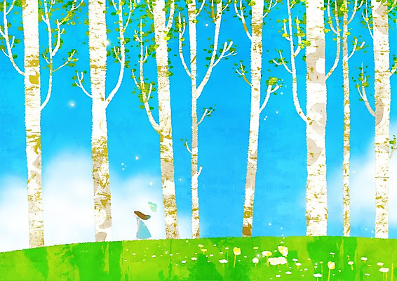 주간 PSD 나무 식물 구름 사계절 계절 꽃 백그라운드 꽃밭 일러스트 자연 하늘 풍경 초원 야외 여름 여름풍경 숲 언덕 자작나무 여자만 국내일러스트 자연요소 생태계 파일형식 여름_계절