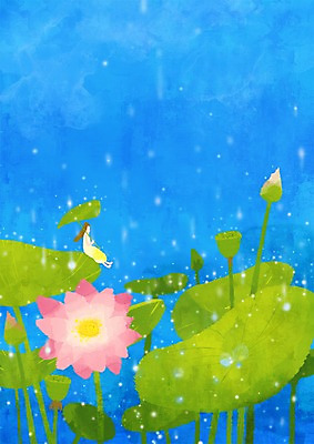 PSD 식물 사계절 계절 꽃 분홍색 백그라운드 잎 한송이 일러스트 여름꽃 상상 자연 날씨 나뭇잎 연꽃 풍경 여름 판타지 여름풍경 빗방울 연잎 꽃봉오리 소나기 여자만 국내일러스트 1 컬러 비_날씨 생태계 송이 파일형식 여름_계절