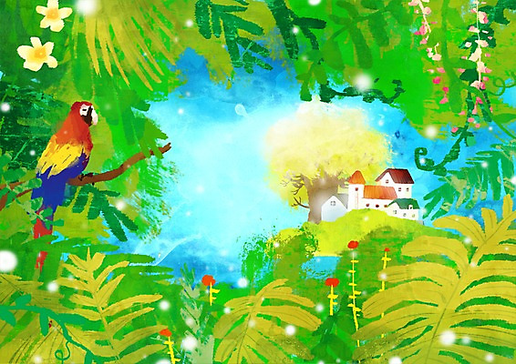 PSD 나무 식물 동물 건축물 사계절 계절 건축 꽃 줄기 백그라운드 잎 일러스트 자연 조류 나뭇잎 주택 풍경 사람없음 건물 여름 여름풍경 앵무새 국내일러스트 생태계 파일형식 여름_계절