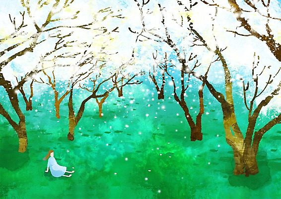 주간 PSD 나무 식물 사계절 계절 꽃잎 꽃 백그라운드 일러스트 자연 한명 앉기 풍경 야외 여름 여름풍경 숲 과수원 배꽃 배나무 여자만 여자한명만 국내일러스트 자연요소 1 농업 모션 사람 생태계 파일형식 여름_계절