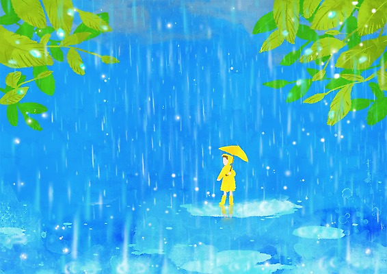 PSD 식물 사계절 계절 백그라운드 잎 일러스트 자연 날씨 나뭇잎 물그림자 한명 풍경 야외 여름 여름풍경 물방울 비 빗방울 우비 장마 여자만 여자한명만 국내일러스트 자연요소 1 옷 그림자 사람 비_날씨 생태계 파일형식 여름_계절