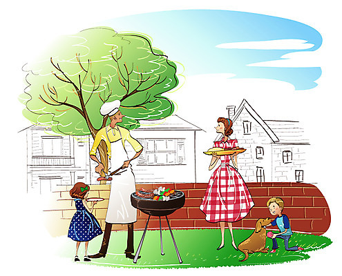 EPS 주간 나무 식물 동물 구름 라이프스타일 건축물 여자 남자 딸 반려견 아들 어린이 음식 일러스트 가족 하늘 엄마 주택 요리 사람 소녀 소년 잔디 여러명 야외 건물 담장 파티 정원 빈티지 아빠 개 강아지 바비큐 구이 바베큐파티 숯불구이 국내일러스트 자연요소 건축 다수 컨셉 포유류 관계 이벤트 생활 반려동물 파일형식 벡터