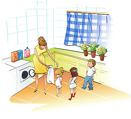 EPS 식물 라이프스타일 여자 남자 딸 화분 아들 어린이 일러스트 가족 엄마 실내 사람 소녀 소년 여러명 육아 빈티지 커튼 빨래 세제 세탁기 세탁실 국내일러스트 다수 컨셉 가사 관계 내부 생활 가전제품 파일형식 벡터