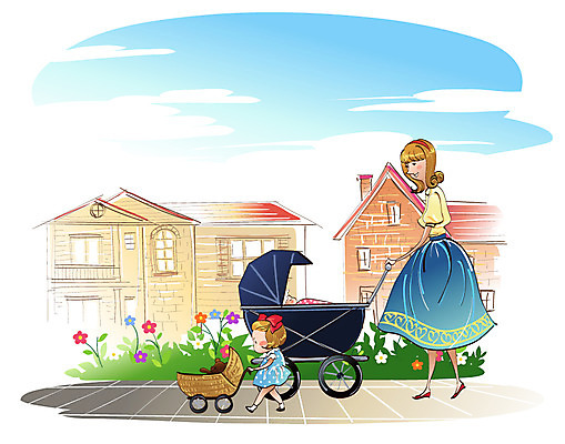 EPS 주간 식물 구름 라이프스타일 건축물 여자 꽃 딸 길 화초 일러스트 가족 하늘 엄마 휴식 주택 사람 야외 두명 건물 장난감 산책 아기 빈티지 화단 유모차 여자만 국내일러스트 자연요소 건축 컨셉 관계 생활 아기용품 파일형식 벡터