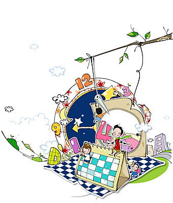 EPS 나무 식물 구름 여자 남자 어린이 시계 일러스트 나뭇잎 사람 세명 숫자 달력 달 나뭇가지 계획 계획표 초승달 어린이만 국내일러스트 자연요소 문자 컨셉 잎 파일형식 벡터