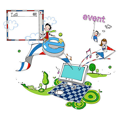 EPS 나무 여자 남자 어린이 인터넷 음표 일러스트 편지봉투 사람 이벤트 야외 세명 전자제품 스크린 모니터 컴퓨터용품 마우스 이메일 편지 어린이만 국내일러스트 식물 기호 음악 봉투 컴퓨터 오브젝트 파일형식 벡터