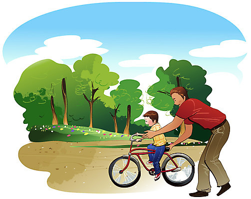 EPS 주간 나무 식물 구름 라이프스타일 공원 공공시설 남자 아들 어린이 일러스트 가족 하늘 사람 소년 야외 두명 자전거 빈티지 아빠 승차 숲 남자만 국내일러스트 자연요소 컨셉 관계 모션 생활 바이크 시설 파일형식 벡터