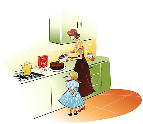 EPS 라이프스타일 그릇 접시 여자 딸 어린이 음식 일러스트 가족 엄마 주전자 디저트 실내 사랑 요리 사람 소녀 두명 케이크 주방 빈티지 가스레인지 조각케이크 싱크대 제빵 여자만 국내일러스트 식기 감정 컨셉 관계 주방용품 내부 생활 제과제빵 가전제품 레인지 개수대 파일형식 벡터