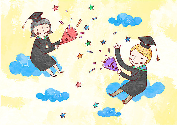 PSD 서양인 외국인 구름 학생 여학생 여자 교육 남자 남학생 일러스트 학사모 졸업 청소년 졸업식 폭죽 졸업생 사람 두명 10대 가로 축하 졸업가운 유학 십대만 국내일러스트 자연요소 모자_잡화 컨셉 인종 가운 파일형식