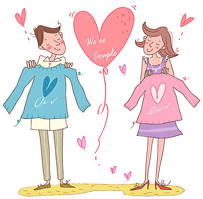 EPS 커플 옷 여자 남자 상의 일러스트 사랑 사람 20대 성인 두명 캐주얼 하트 커플티 풍선 청년만 성인만 국내일러스트 모양 감정 관계 청년 커플룩 파일형식 벡터