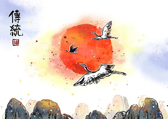 주간 PSD 동물 문자 척추동물 한국전통 전통 아시아 백그라운드 일러스트 조류 하늘 산 풍경 사람없음 야외 가로 태양 한자 학 돌_바위 바위 비행 동양화 낙관 산봉우리 직인 국내일러스트 자연요소 나라 한국 미술 봉우리 파일형식