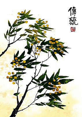 PSD 나무 식물 문자 한국전통 전통 열매 아시아 백그라운드 잎 일러스트 나뭇잎 사람없음 세로 한자 동양화 낙관 직인 국내일러스트 나라 한국 미술 파일형식