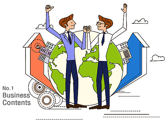 EPS 구름 남자 화살표 지구 일러스트 비즈니스 모션 성공 협력 협상 사람 빌딩 성인 두명 건물 금융 경제 성장 비즈니스맨 동료 계약 상승 위성안테나 전파 남자만 성인남자만 성인만 국내일러스트 자연요소 건축물 컨셉 관계 안테나 직장인 파일형식 벡터