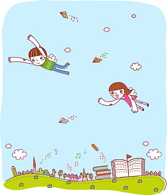 EPS 주간 여자 어린이교육 교육 남자 초등학생 어린이 날개 일러스트 상상 비행기 주택 사람 소녀 소년 야외 두명 책 판타지 마을 공책 비행 공상 어린이만 국내일러스트 자연요소 학생 항공교통 문구용품 대중교통 건물 파일형식 벡터