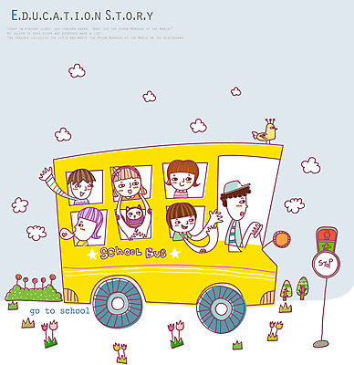 EPS 주간 여자 어린이교육 교육 남자 초등학생 어린이 일러스트 교통시설 상상 자동차 버스 사람 소녀 소년 야외 판타지 신호등 스쿨버스 공상 어린이만 국내일러스트 자연요소 학생 육상교통 교통 대중교통 시설 파일형식 벡터