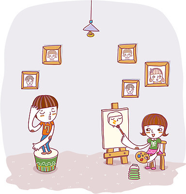 EPS 모델 여자 어린이교육 교육 남자 초등학생 어린이 액자 일러스트 상상 전등 실내 미술 사람 소녀 소년 두명 판타지 물감 팔레트 물통 이젤 그림 화가 공상 어린이만 국내일러스트 직업 학생 문화예술 조명 내부 미술도구 파일형식 벡터