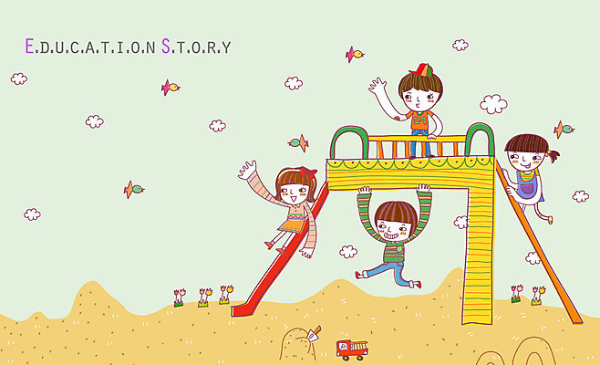 EPS 주간 여자 어린이교육 교육 남자 초등학생 어린이 모래 일러스트 상상 놀이 조류 사람 소녀 소년 여러명 야외 판타지 모래사장 미끄럼틀 놀이터 공상 어린이만 국내일러스트 자연요소 동물 학생 바다 다수 놀이기구 파일형식 벡터