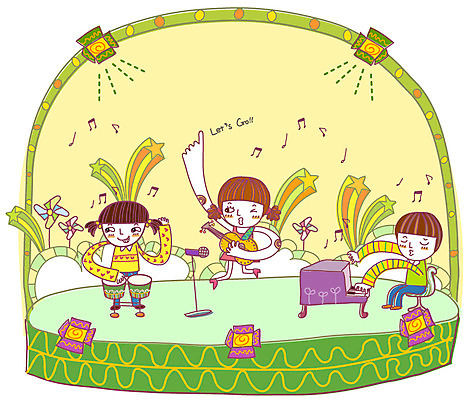 EPS 여자 어린이교육 교육 남자 초등학생 어린이 악기 연주 음표 일러스트 노래 상상 현악기 조명 타악기 사람 소녀 소년 세명 판타지 공연 무대 기타 건반 피아노 건반악기 북 마이크 드럼 공상 연주회 장기자랑 어린이만 국내일러스트 학생 기호 음악 음향기기 이벤트 음악회 파일형식 벡터