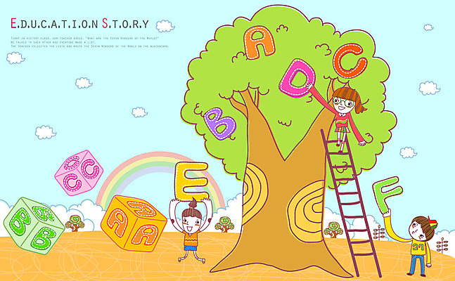 EPS 주간 나무 식물 구름 알파벳 영어 여자 어린이교육 교육 남자 초등학생 어린이 일러스트 사다리 교과목 상상 영어교육 사람 소녀 소년 야외 세명 판타지 큐브 공상 어린이만 국내일러스트 자연요소 문자 학생 도구 파일형식 벡터