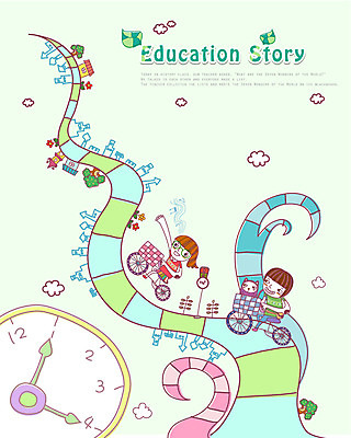 EPS 나무 여자 어린이교육 교육 남자 건축 초등학생 어린이 시계 일러스트 상상 주택 사람 소녀 소년 두명 건물 판타지 자전거 공상 어린이만 국내일러스트 식물 학생 건축물 바이크 파일형식 벡터