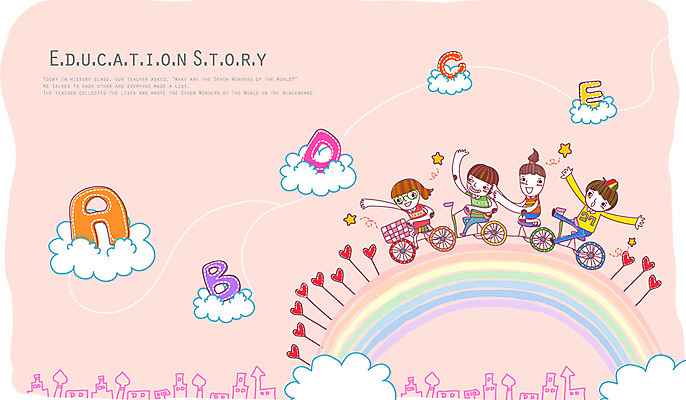 EPS 구름 알파벳 영어 여자 어린이교육 교육 남자 건축 꽃 별 초등학생 어린이 무지개 일러스트 교과목 상상 주택 영어교육 사람 소녀 소년 여러명 건물 판타지 마을 자전거 하트 공상 어린이만 국내일러스트 자연요소 모양 식물 문자 학생 건축물 다수 바이크 파일형식 벡터