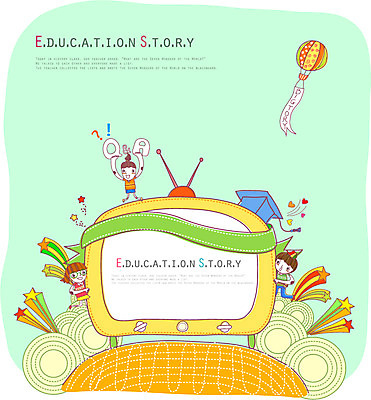 EPS 여자 교육 남자 어린이 일러스트 학사모 사각프레임 사람 소녀 소년 세명 텔레비전 열기구 Q 질의응답 어린이만 국내일러스트 모자_잡화 알파벳 졸업 항공교통 프레임 전자제품 사각형 파일형식 벡터