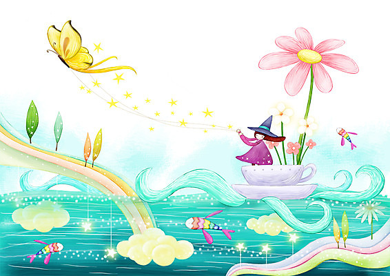 PSD 나무 식물 구름 꽃 별 호수 물결 커피 줄 나비 곤충 백그라운드 무지개 일러스트 상상 요정 어류 물 강 판타지 커피잔 오색 가상인물 국내일러스트 자연요소 동물 음료 잔 수중동물 파일형식