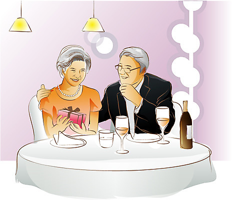 EPS 라이프스타일 부부 여자 할아버지 노년 남자 행복 할머니 와인잔 일러스트 탁자 어깨동무 잔 선물 미소 웃음 사람 앉기 이벤트 상반신 성인 취미 두명 라이프 컵 선물상자 실버라이프 노후 레스토랑 와인 노부부 식사 저녁식사 실버 물컵 와인병 냅킨 노인만 성인만 국내일러스트 식기 커플 감정 포즈 가구 술잔 모션 병_용기 주류 표정 생활 상자 식당 파일형식 벡터