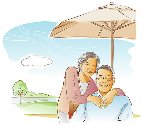 EPS 나무 식물 구름 라이프스타일 부부 여자 할아버지 노년 남자 할머니 일러스트 하늘 휴식 미소 웃음 사람 상반신 성인 취미 야외 두명 라이프 실버라이프 노후 노부부 파라솔 실버 외출 노인만 성인만 국내일러스트 자연요소 커플 컨셉 표정 생활 파일형식 벡터