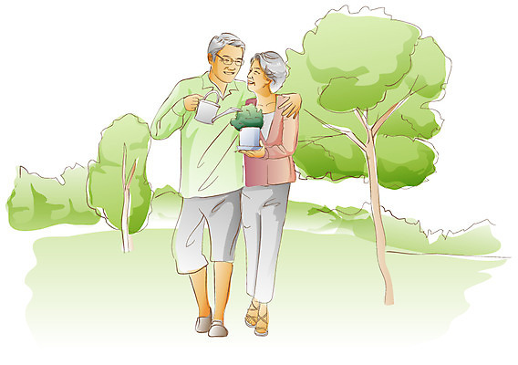 EPS 전신 나무 식물 라이프스타일 부부 공원 공공시설 여자 할아버지 노년 남자 화분 할머니 일러스트 어깨동무 서기 미소 웃음 들기 사람 성인 취미 야외 두명 라이프 실버라이프 노후 걷기 노부부 산책 물뿌리개 실버 물주기 원예 노인만 성인만 국내일러스트 커플 포즈 모션 휴식 표정 생활 시설 파일형식 벡터