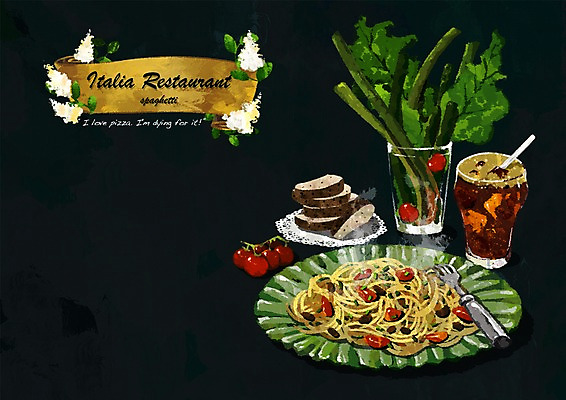 PSD 접시 꽃 음료 음식 빵 백그라운드 포크 토마토 채소 과일 일러스트 방울토마토 오이 잔 파스타 서양음식 스파게티 빨대 요리 사람없음 장식 컵 레스토랑 바게트 슬라이스 콜라 초크일러스트 초크아트 샐러리 국내일러스트 식물 식기 식당 그림 탄산음료 파일형식