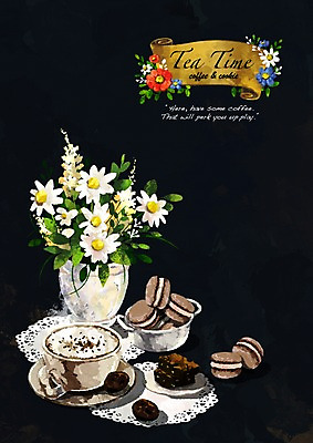 PSD 식물 접시 꽃 화분 커피 음식 백그라운드 일러스트 티타임 디저트 사람없음 장식 쿠키 제과 과자 꽃병 커피잔 컵받침 초크일러스트 초크아트 마카롱 브라우니 카페라떼 국내일러스트 식기 음료 휴식 잔 제과제빵 받침대 그림 라떼 파일형식