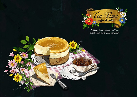 PSD 식물 접시 꽃 커피 빵 백그라운드 포크 티타임 디저트 사람없음 케이크 식탁보 커피잔 티스푼 각설탕 체크무늬 제빵 초크일러스트 치즈케이크 국내일러스트 식기 음료 음식 무늬 일러스트 휴식 잔 제과제빵 숟가락 설탕 파일형식