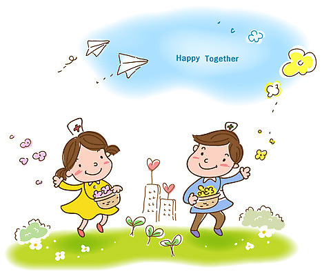 EPS 주간 구름 여자 남자 꽃 행복 어린이 일러스트 사랑 사람 소녀 빌딩 소년 잔디 초원 야외 두명 건물 바구니 새싹 희망 간호사 하트 봉사 사회 자원봉사자 사회이슈 사회복지 복지 종이비행기 꽃바구니 사회복지사 어린이만 국내일러스트 자연요소 모양 식물 직업 건축물 감정 컨셉 의료진 도움 종이접기 공동체 파일형식 벡터