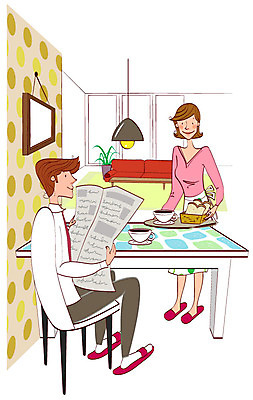 EPS 전신 라이프스타일 부부 커플 여자 남자 행복 커피 음료 빵 가사 거실 일러스트 창문 가정 탁자 티타임 휴식 전등 사랑 사람 취미 두명 라이프 소파 화목 마시기 신문 차 식빵 주부 미시라이프 주부라이프 국내일러스트 감정 음식 가구 컨셉 의자 관계 모션 조명 생활 간행물 뉴스 파일형식 벡터