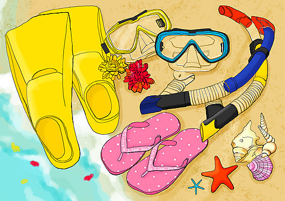 주간 PSD 계절 바다 여행 백그라운드 일러스트 휴가 조개 불가사리 슬리퍼 해변 사람없음 야외 여름 모래사장 소라 쪼리 물안경 오리발 여행용품 스쿠버다이빙 국내일러스트 자연요소 신발 어패류 극피동물 수상스포츠 샌들 오브젝트 수영용품 파일형식