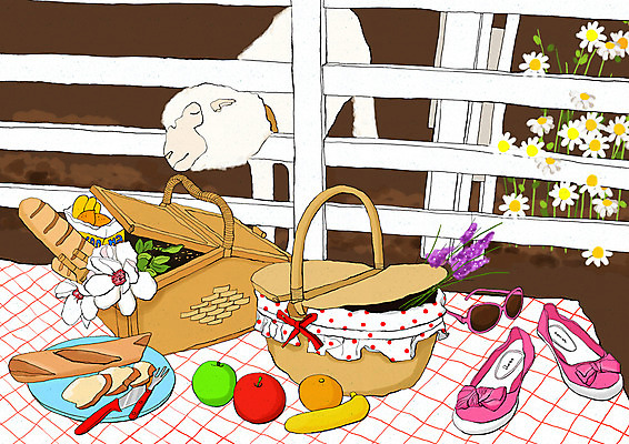 PSD 식물 동물 그릇 접시 잡화 꽃 안경 빵 여행 백그라운드 신발 포크 과일 일러스트 포유류 휴가 바나나 사람없음 선글라스 바구니 양 나이프 여성화 사과 바게트 여행용품 제빵 음식바구니 국내일러스트 식기 음식 제과제빵 칼 오브젝트 파일형식