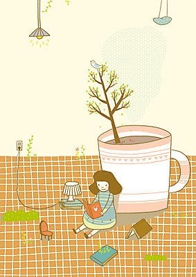 PSD 나무 식물 동물 여자 여유 커피 초등학생 어린이 의자 일러스트 상상 조류 휴식 전등 조명 잔 한명 사람 소녀 취미 라이프 책 컵 판타지 독서 스탠드 콘센트 전기에너지 커피잔 팬시 여자만 여자한명만 어린이만 소녀만 소녀한명만 국내일러스트 1 학생 식기 감정 음료 가구 컨셉 생활 에너지 파일형식