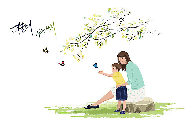 EPS 주간 나무 식물 동물 여자 남자 어린이 나비 곤충 일러스트 가족 엄마 휴식 희망프로젝트 사랑 미소 웃음 사람 소년 야외 두명 희망 자녀 사회 사회이슈 사회복지 복지 더불어사는사회 나무밑둥 이웃 국내일러스트 자연요소 감정 컨셉 관계 표정 공동체 파일형식 벡터