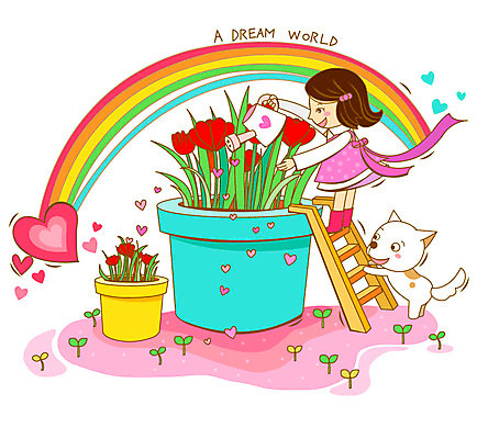 EPS 주간 식물 동물 여자 꽃 화분 반려견 초등학생 어린이 무지개 일러스트 사다리 포유류 상상 한명 사람 소녀 야외 반려동물 판타지 새싹 물뿌리개 하트 풀 개 강아지 물주기 여자만 여자한명만 어린이만 소녀만 소녀한명만 국내일러스트 자연요소 모양 1 학생 모션 도구 파일형식 벡터