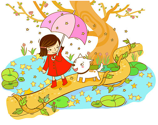 EPS 나무 식물 동물 여자 별 반려견 길 초등학생 어린이 잎 일러스트 우산 포유류 상상 한명 사람 소녀 야외 반려동물 판타지 산책 연못 풀 개 강아지 연잎 여자만 여자한명만 어린이만 소녀만 소녀한명만 국내일러스트 자연요소 1 학생 휴식 파일형식 벡터